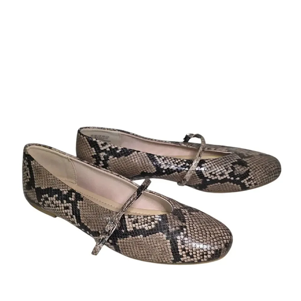 Kenneth Cole New York Magnolia Mary Jane Ballet Flats Snakeskin Leather Size 8.5